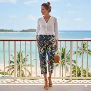 Tommy Bahama 100% Silk Floral Pants Size 12 Tropical Hibiscus‎ Print